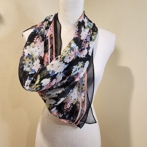 J Jill Floral Black and Pink Light Weigth  Women's Squared  Large Scarf